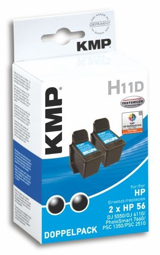 Tinte HP C9502AE schwarz 2xNo. 56 kompatibel KMP H11D