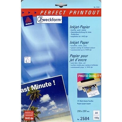 Inkjetpapier A4 Inkjet 190g weis 25 Blatt matt