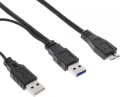 Kabel USB 3.0 Y-Kabel 2xA an Micro B schwarz 0,5m