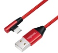 USB-Kabel 2.0 C-Stecker 90° an A-Stecker ca. 1m, Rot, Stoff